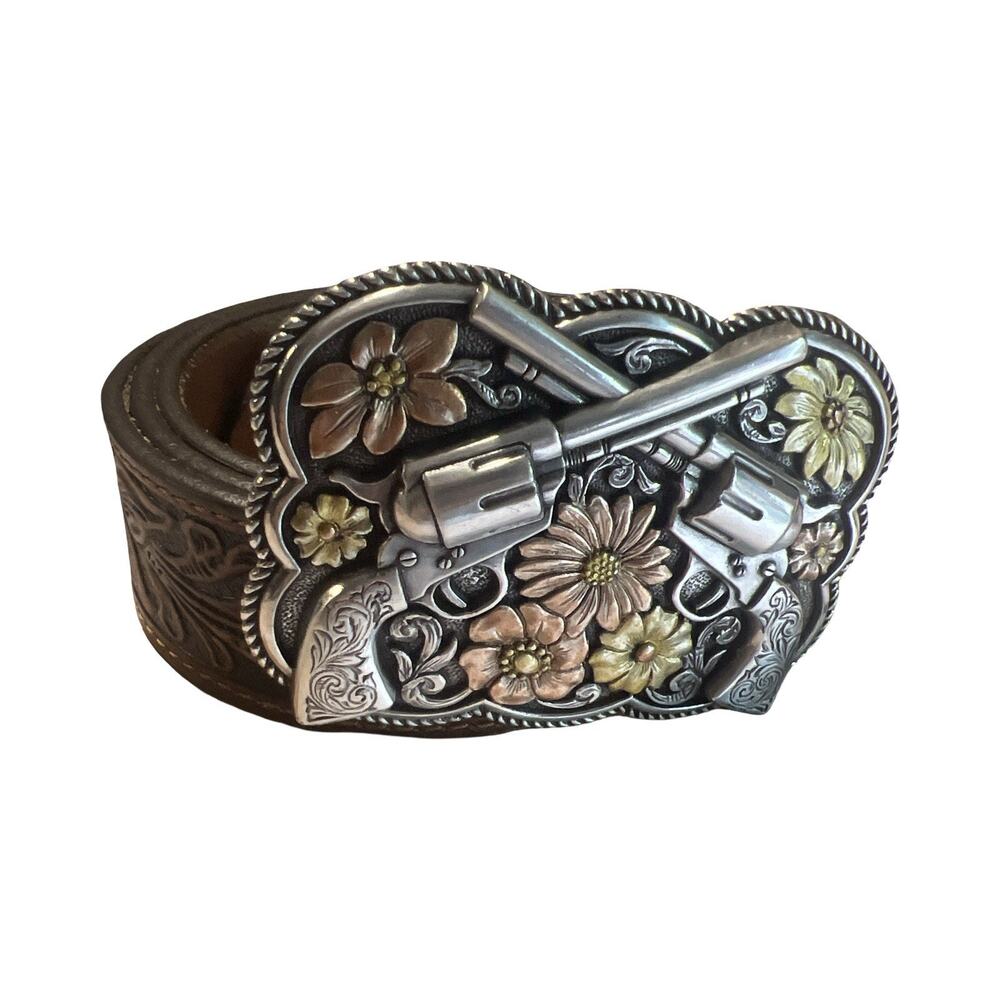Tony Lama* Bandit Queen Floral Brown Pistol Women's Sz 40 Leather Embossed Belt